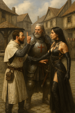 Disputa tra sacerdoti di Helm, Tempus e Loviatar (AI Generated)